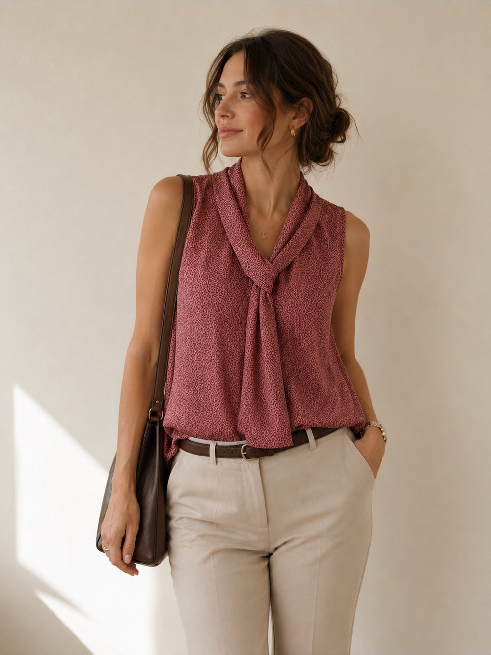 RW&CO. Sleeveless Tie-Neck Top in Mauve